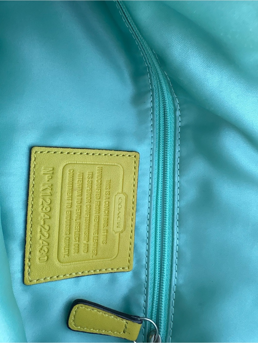 Coach Mint Green and Yellow Leather Shoulder Bag with Brown Trim - Picture 5 of 9